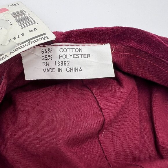 Vintage Montgomery Ward Newsboy Cap Wine Raspberry Velvet Cotton Polyester Blend - Picture 3 of 8
